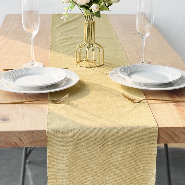 Luxury Christmas Custom Modern Metallic Double Sided Table Runner for Party Wedding Event in Red Silver Golden Glitter Style