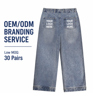 OEM High Waist Breathable Distressed Graphic Patch <b>Men</b> <b>Jeans</b> Light Wash Vintage Printed Denim <b>Trousers</b> for Brand Wholesale ODM - Product Image 4