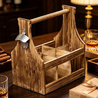 Range-bouteilles en bois rustique avec décapsuleur, idéal pour pique-nique et fête, avec poignée