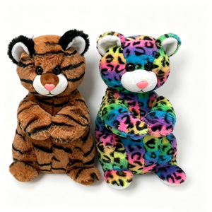 Ensemble de peluches personnalisées tigre et léopard, tigre brun en peluche, léopard arc-en-ciel imprimé, paire de jouets en peluche à imprimé animal - Product Image 1