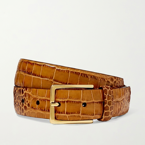 Cinturón de cuero de grano completo con relieve de cocodrilo premium para hombre de Divine International - Product Image 1