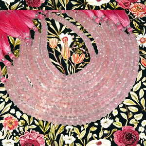 Natural Pink Rose Quartz Rondelle Faceted Top Grade Loose Gemstones 8 Strand 100-120 Cts 0.45-0.50mm Drill Hole Jewellery Making - Product Image 2