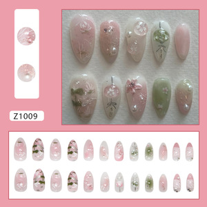 Estilo <span class=keywords><strong>chino</strong></span> 3D lindo diseño de flores Premium <span class=keywords><strong>uñas</strong></span> <span class=keywords><strong>postizas</strong></span> medianas almendra acrílico puntas de <span class=keywords><strong>uñas</strong></span> Prensa en <span class=keywords><strong>uñas</strong></span> al por mayor - Product Image 2