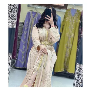 SIPO Perempuan Champagne Sulaman Jubah Moden Fesyen Terkini 2022 Muslim Abaya Islamic Elegant Prayer Modest Wear For Wholesale