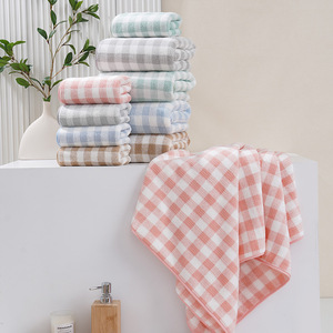 Ensemble de serviettes à carreaux de style japonais, serviettes de bain rectangulaires absorbantes et douces, serviettes à carreaux respectueuses de la peau pour adultes et serviettes pour le visage - Product Image 2