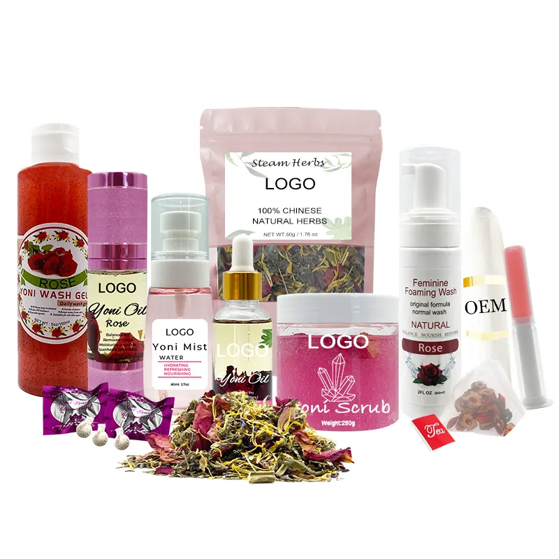 LOGO Yoni produk kebersihan wanita, Set perawatan feminin Herbal alami Gel Yoni alami sabun buatan tangan cuci minyak