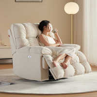 Nouvelle arrivée, fauteuil inclinable électrique moderne en tissu blanc, rembourré et confortable, avec structure en bois pivotante