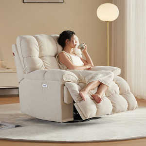 Nuova <span class=keywords><strong>Poltrona</strong></span> Reclinabile Elettrica Moderna in Tessuto Bianco con Imbottitura Morbida, Massaggio e Telaio in Legno Girevole - Product Image 1