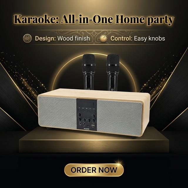 Muzee-M10 Android All-in-One Karaoke Amplifier Built-in 3 Speakers 2 Wireless Microphones High Fidelity Sound HD Output for TV