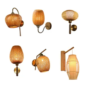 2023 New Model Bamboo Wall Lamp Rattan Lamp Bracket Light with Handmade Woven shade for Home Decor Light Fixtures EJ292