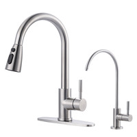Robinet de cuisine en acier inoxydable 304 brossé nickelé, sans plomb, avec filtre à eau intégré, monocommande, à poser sur comptoir, pour usage hôtelier, avec fonction inversée