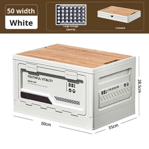 Caja de plástico con superficie de madera, caja de almacenamiento <span class=keywords><strong>rectangular</strong></span> de alimentos de 50 litros, adecuada para maletero de coche, caja de almacenamiento plegable para acampar al aire libre - Product Image 2