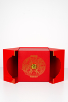 Boîte cadeau à thé rouge personnalisée en gros, double porte, en carton rigide avec estampage à chaud doré et sac fourre-tout assorti