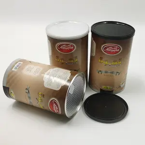 83 mm 99 mm 126 mm Schokoladen pulver Papier zylinder Kaffeepulver Pappe Kraft kanister mit Aluminium deckel
