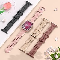 Bracelet en silicone respirant pour Apple Watch Modèle 888 49mm Rose avec fermoir papillon gravé au laser