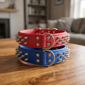 Collier de chien en cuir de vache de qualité supérieure du fabricant direct fantaisie goujons à pointes souples motif solide laisses pour animaux de compagnie à rivets personnalisées - Product Image 2