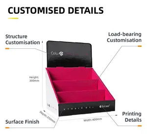 사용자 정의 PDQ 판지 탁상 조리대 화장품 메이크업 속눈썹 디스플레이 상자 골판지 종이 카운터 테이블 립스틱 디스플레이 상자