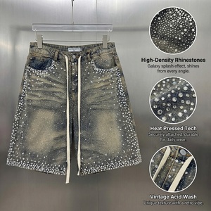 Shorts en jean cargo déchirés streetwear, style designer, personnalisés, Y2K, baggy, en denim, pour hommes, avec strass - Product Image 6