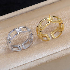 Support de bague en argent DIY, large bord géométrique, 8-11 mm, 5732, apprêts de bijouterie S925, support vide avec accessoires de perles - Product Image 2