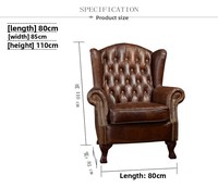 Fauteuil simple de style campagnard américain rétro en laine cirée marron vieillie pour salon, hôtel, club, avec dossier haut