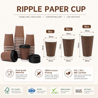 Vaso de Papel Kraft Ondulado de Triple Pared Resistente al Calor y Anti-escaldaduras Universal de 12oz y 16oz para Cafetería, Tostador de Café Artesanal, Tienda de Alimentos y Bebidas