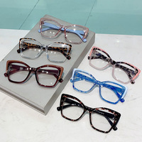 Lunettes pour femmes de style européen et américain, monture complète anti-lumière bleue haut de gamme, personnalisées, color-block, style œil de chat, même style