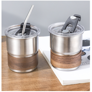 Tasses à café glacé portables en acier inoxydable de 300 ml avec couvercles, mugs de camping en métal, manchon anti-brûlure pour pique-nique en plein air - Product Image 1