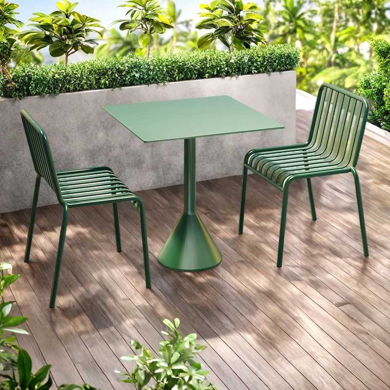 Green-one table and 2 chairs-square table (without armrests)