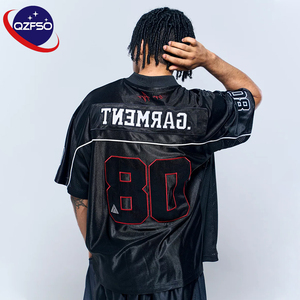 QZFSO Custom 90s Retro Football Shirt Sleeve Stripe Sports <b>Top</b> Shiny Satin Oversized Team Wear Patchwork Panel Jersey - Product Image 2