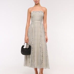 Vestido Midi sin Tirantes con Volantes, 100% Algodón, Estampado Floral, Casual, Transpirable, Cintura Natural, para Verano - Product Image 1