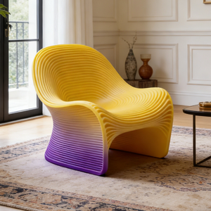 Fauteuil nordique dégradé jaune-rose, canapé individuel, chaise longue esthétique fluide, mobilier d'intérieur aux couleurs vives et vibrantes - Product Image 1