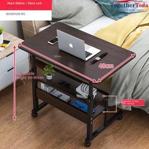 Bureau d'ordinateur moderne en bois réglable en hauteur avec roulettes et support pour ordinateur portable, bureau multifonctionnel avec rangement - Product Image 5