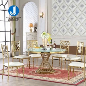 White Marble And Gold Stainless Steel Dining Table Round Dinner Table Set