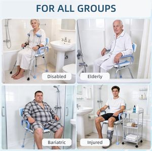 Chaise de douche robuste avec accoudoirs et dossier pour personnes <span class=keywords><strong>âgée</strong></span>s et handicapées, tabouret de douche réglable en hauteur pour l'intérieur de la douche - Product Image 4