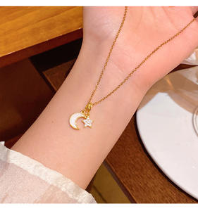 XL305 elegante collar con colgante de Luna y estrella de estilo coreano para mujer, joyería de encanto celestial delicado, collar de acero inoxidable - Product Image 5