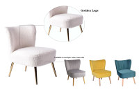 Fauteuil oriental traditionnel CARLFORD en tissu de laine d'agneau blanc avec pieds en métal, design moderne, fauteuil d'appoint pour salon