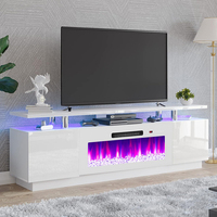 Meuble TV moderne de luxe avec foyer électrique intégré, console multimédia avec éclairage LED pour centre de divertissement de salon