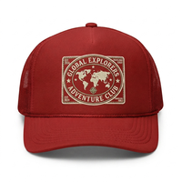Casquette de baseball rétro personnalisée en mousse avec patch tissé, rouge brique, dos en maille, visière incurvée, profil haut, fermeture snapback, Gorras