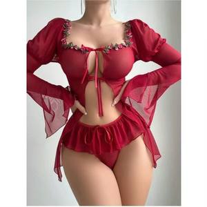 Nouvelle lingerie sexy ODM, ensemble <span class=keywords><strong>en</strong></span> dentelle à manches longues, perspective <span class=keywords><strong>en</strong></span> <span class=keywords><strong>maille</strong></span>, avec contrôle de la lumière, écologique - Product Image 6