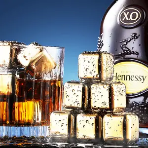 Logo personalizzato whisky cooling store accessori da Bar cubetti di ghiaccio riutilizzabili in metallo in acciaio inossidabile 18/10 con pinza per il ghiaccio