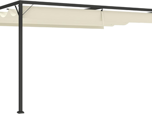Pérgola Moderna de Metal con Recubrimiento en Polvo para Exteriores, Toldo Retráctil, Gazebo Montado en Pared, Color Beige - Product Image 1