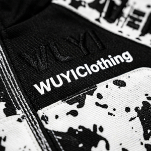 Trendy Men's Black and <b>White</b> Ink Splatter <b>Tracksuit</b> Set Oversized Zip-Up Hoodie and Baggy Wide Leg Pants Custom Logo Streetwear - Product Image 5