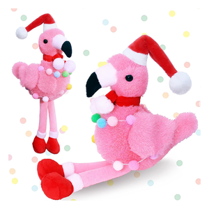 Pompon Décoration Festival Cadeaux Portant Chapeau <span class=keywords><strong>De</strong></span> Père Noël Écharpe Rouge et <span class=keywords><strong>Chaussettes</strong></span> Mignonnes Animal En Peluche Jouet En Peluche Flamant Rose Noël - Product Image 1