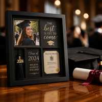 Boîte à souvenirs 3D pour la remise des diplômes, finition mate écologique, matériau MDF DOREMI, plaque nominative personnalisée avec pompon, OEM ODM Noir