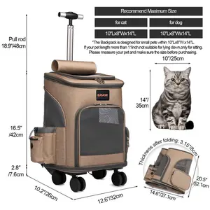 Wheeled Breathable Comfort Pet Carrier Backpack Cat Backpack Removable Rolling Wheels Trolley Bag