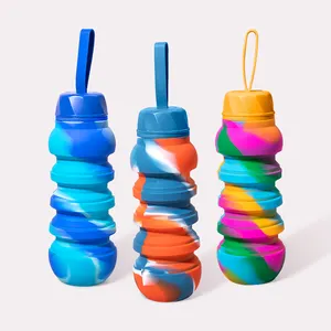 Food Grade silicone bottle 550ml Collapsible Travel Bottle Twist Without Bpa Outdoor Foldable Drinking Silicone Bottle