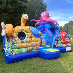 Castillo inflable comercial para niños, con tobogán, diseño de océano y mundo submarino. - Product Image 2
