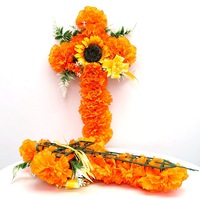 Croix de fleurs artificielles de haute qualité, personnalisable, avec marguerites et chrysanthèmes, pour la décoration des tombes et les fleurs commémoratives de la Toussaint