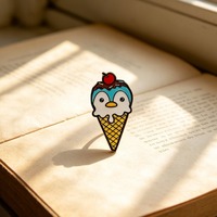 Broche en alliage de zinc émaillé motif pingouin mignon et crème glacée, épinglette motif cône de gaufre cerise de dessin animé, bijou décoratif pour sac à dos et vêtements, cadeau