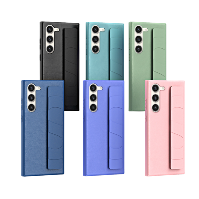 Skin Feeling Colorful Elastic Wrist Grip Phone Case for Samsung Galaxy S24 Ultra S22 Pu Leather Anti-fall Phone Case
